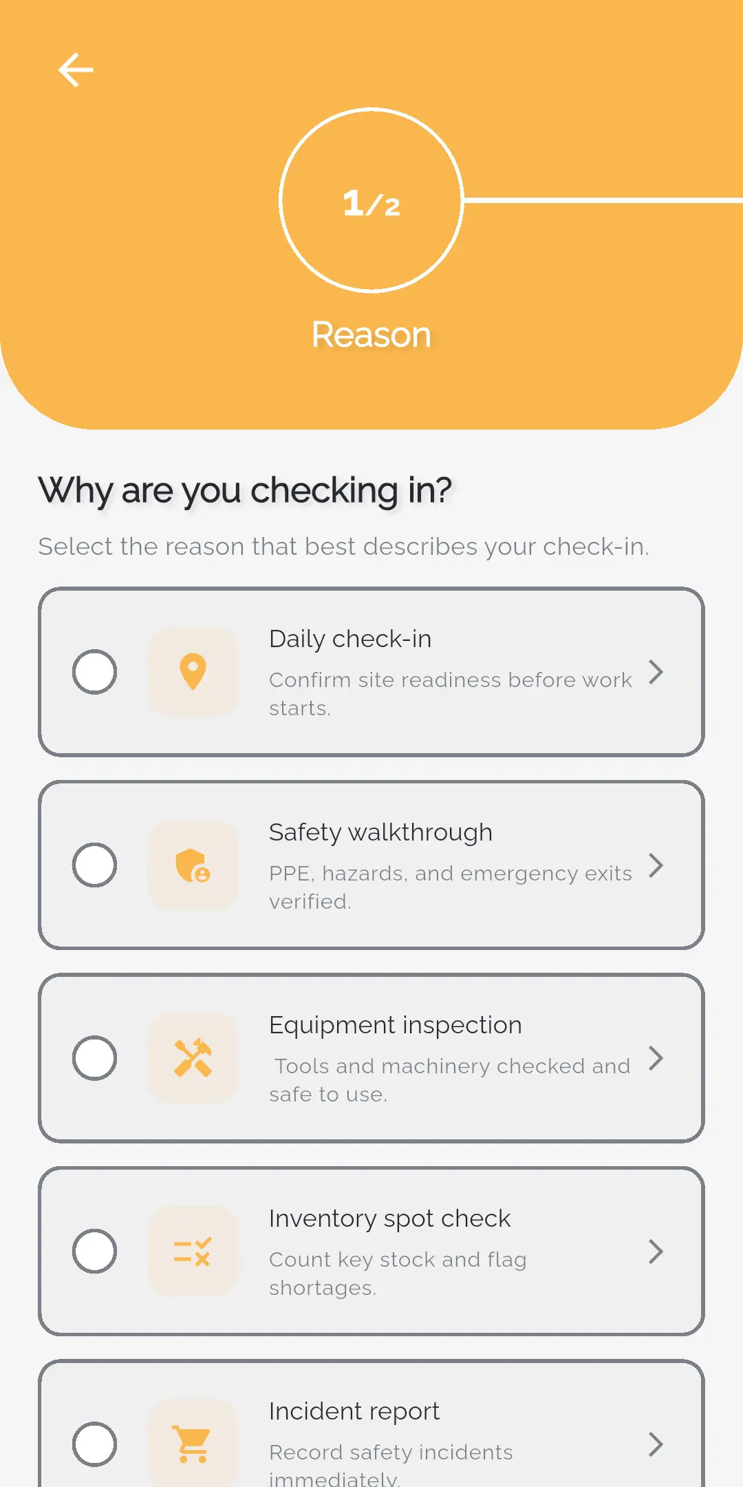 Check-ins mobile screen mockup