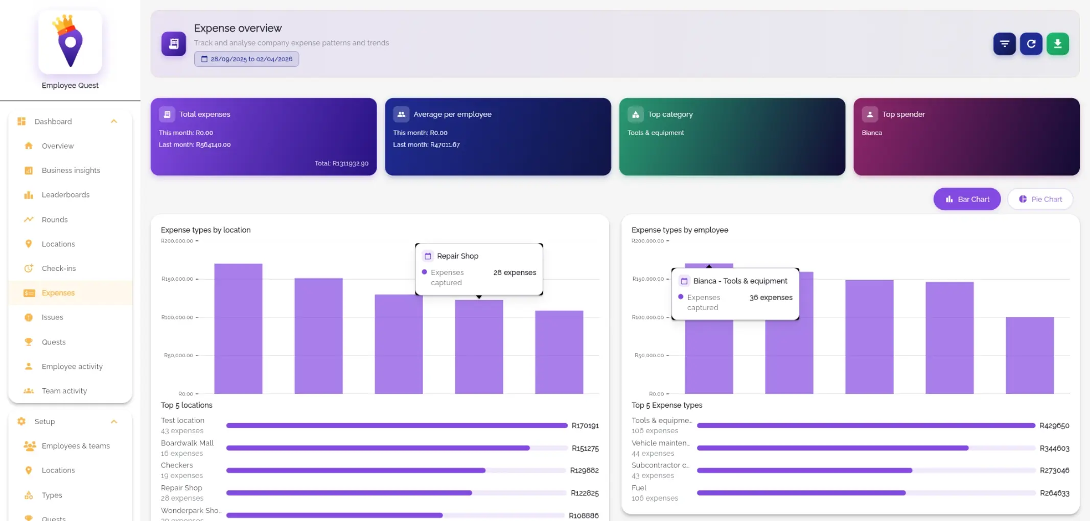 Web dashboard expense approvals view