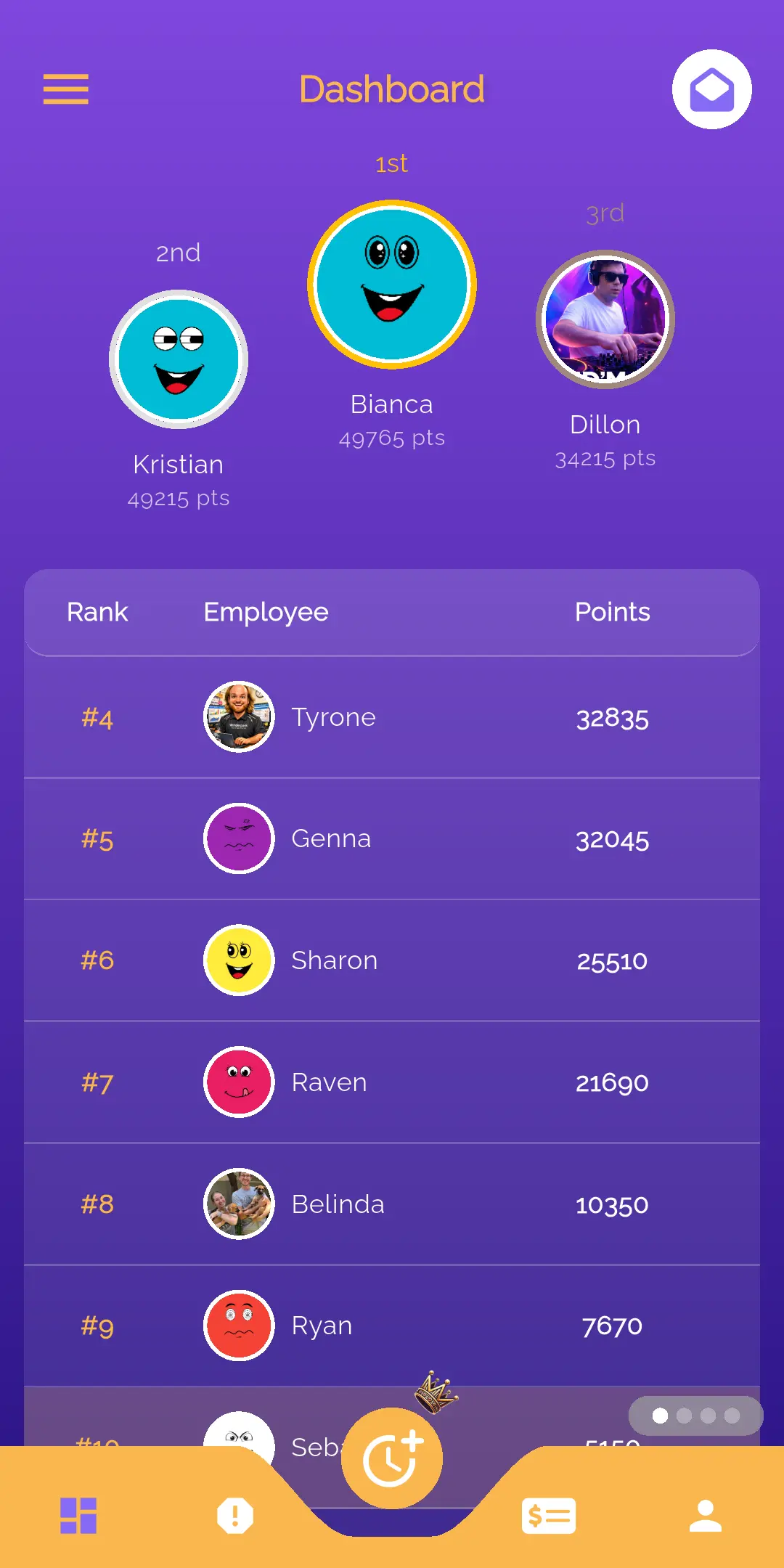 Employee and team leaderboard mobile mockup