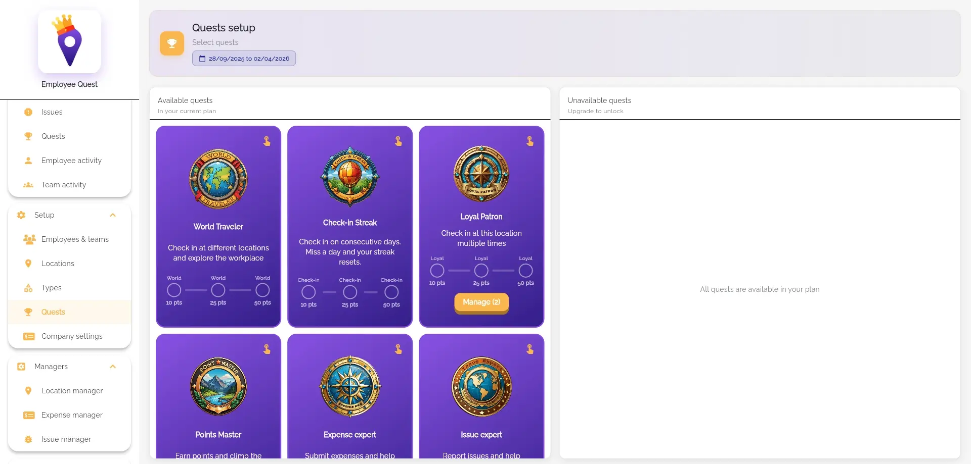 Web dashboard quests view